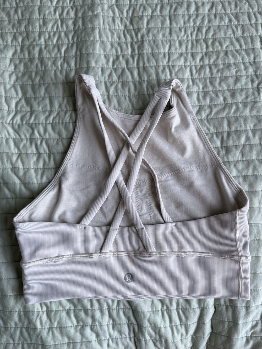 Lululemon energy bra high neck longline ribbed white opal